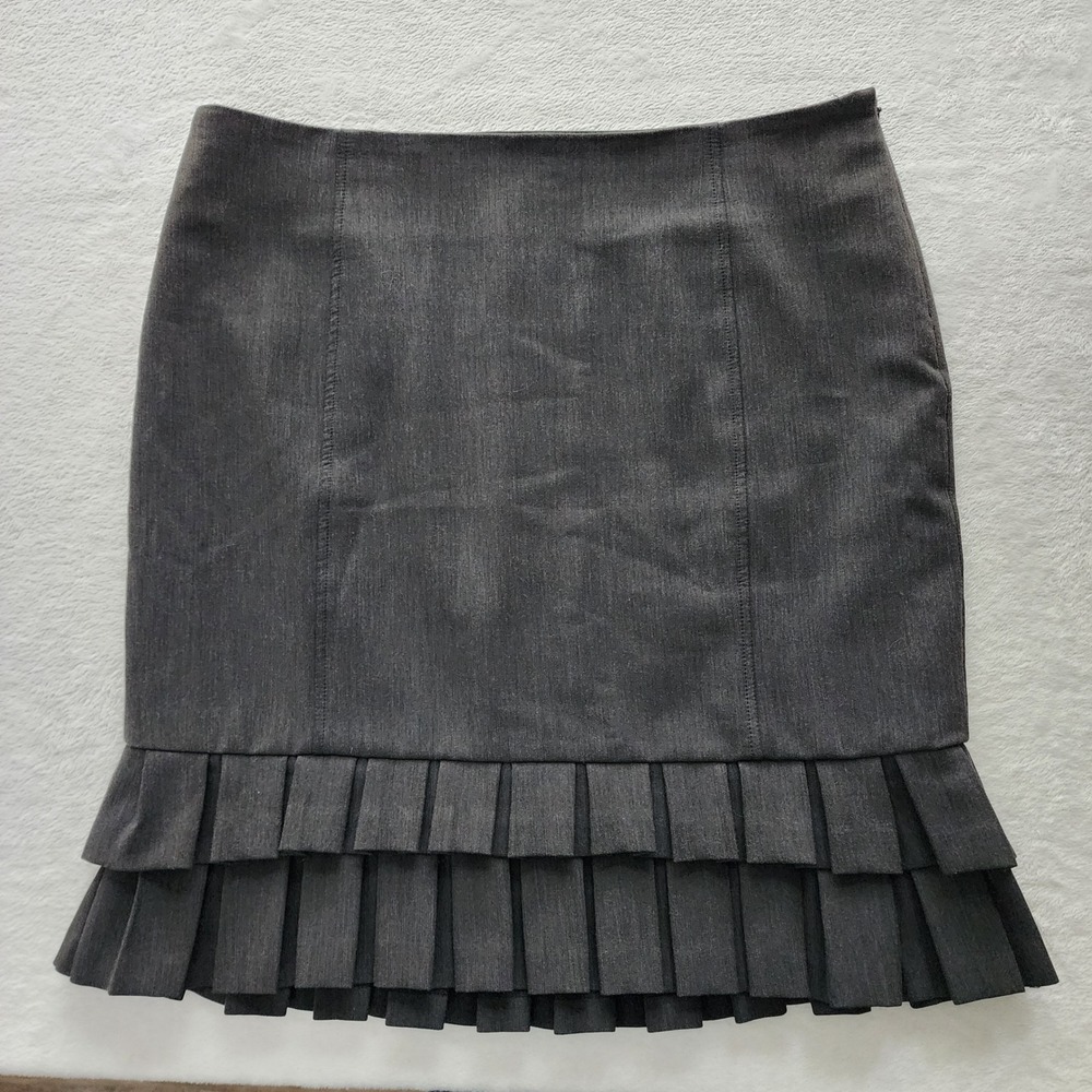 Cartise Pleated Ruffle Skirt Womens 14 Gray Knee Length Career Office Formal